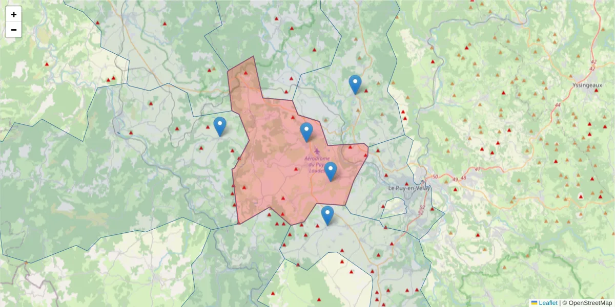 Carte de la zone du code postal  et des codes postaux voisins en France