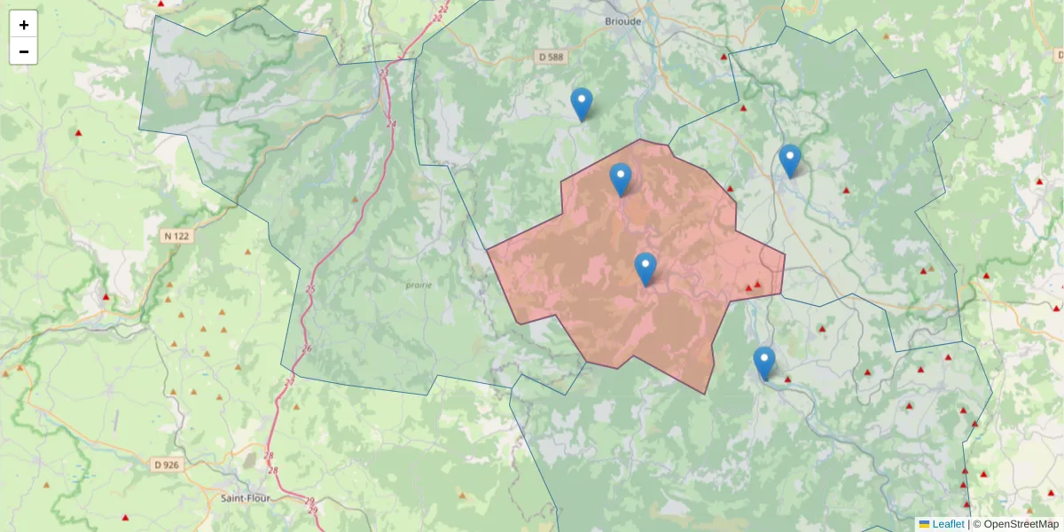 Carte de la zone du code postal  et des codes postaux voisins en France