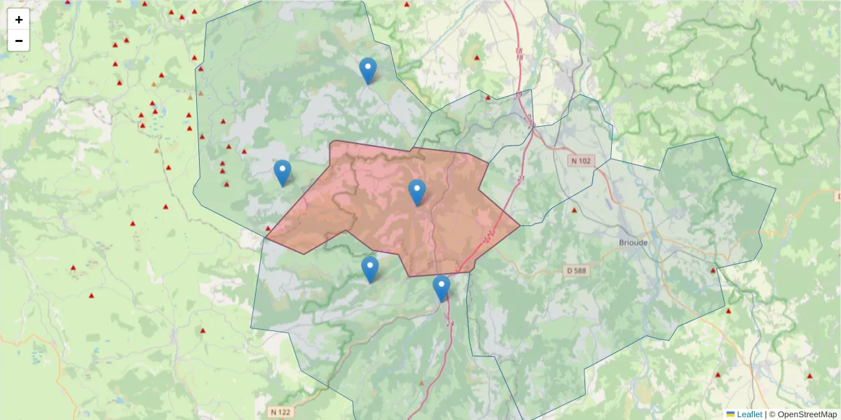 Carte de la zone du code postal  et des codes postaux voisins en France