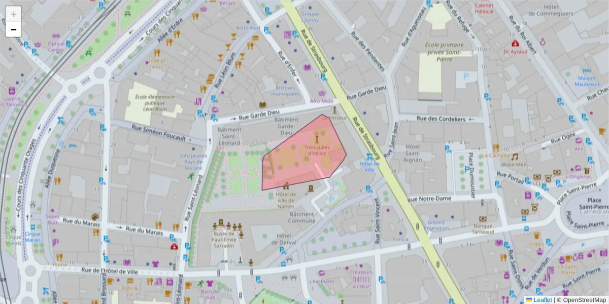Carte de la zone du code postal  et des codes postaux voisins en France
