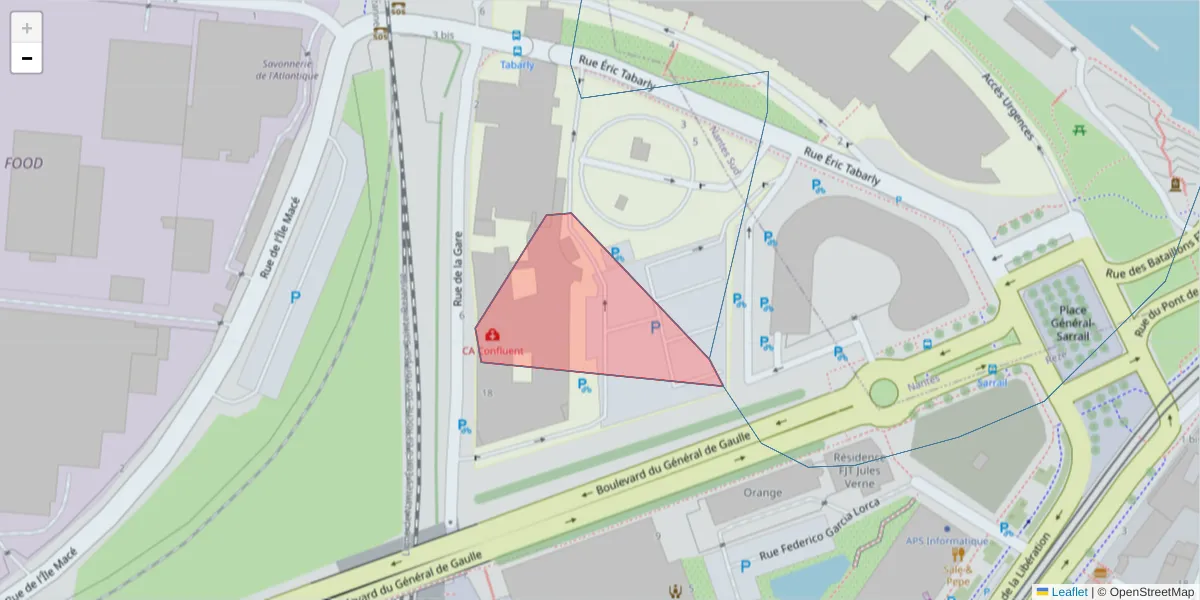 Carte de la zone du code postal  et des codes postaux voisins en France