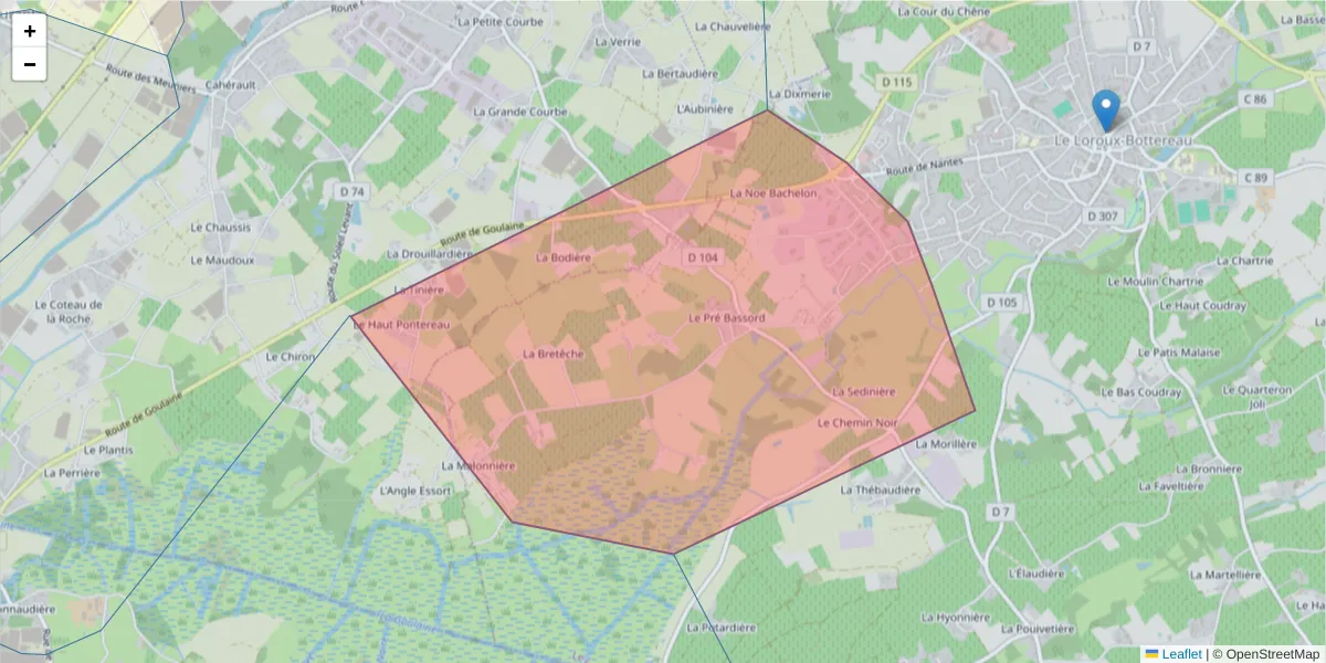 Carte de la zone du code postal  et des codes postaux voisins en France