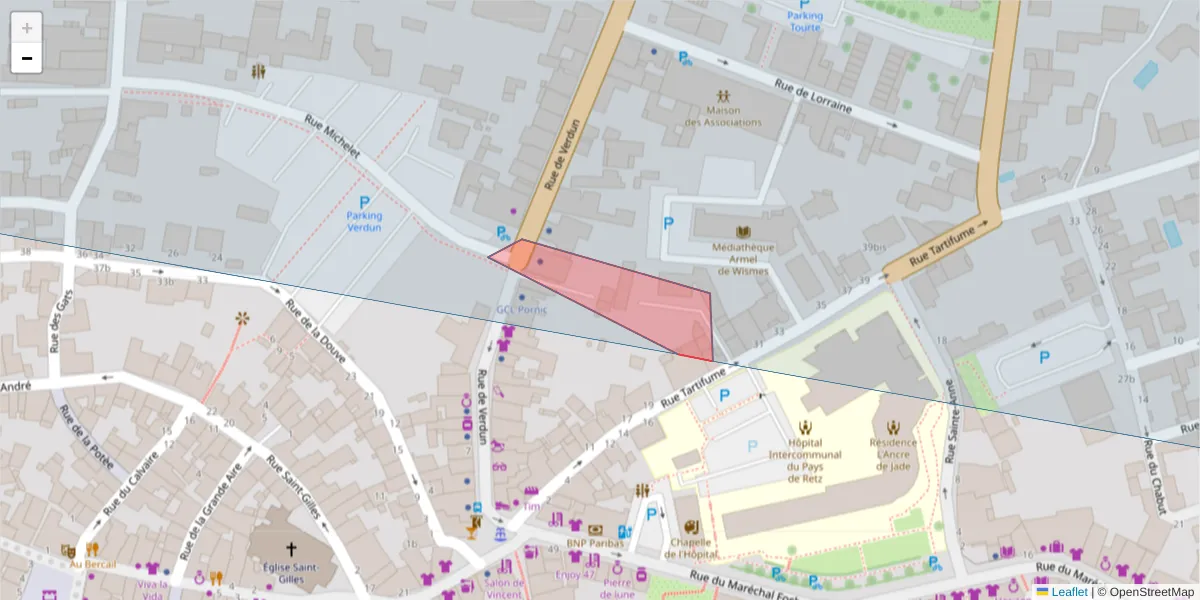 Carte de la zone du code postal  et des codes postaux voisins en France