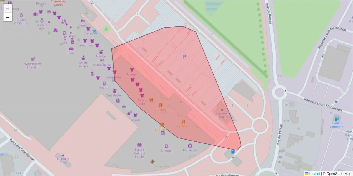 Carte de la zone du code postal  et des codes postaux voisins en France