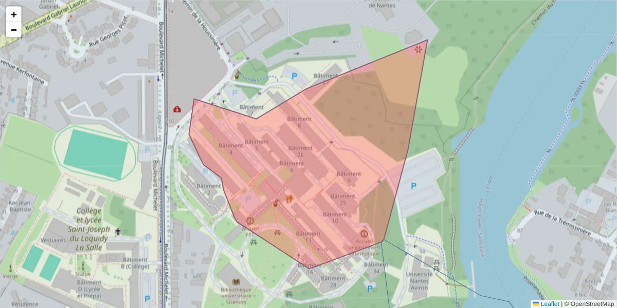 Carte de la zone du code postal  et des codes postaux voisins en France