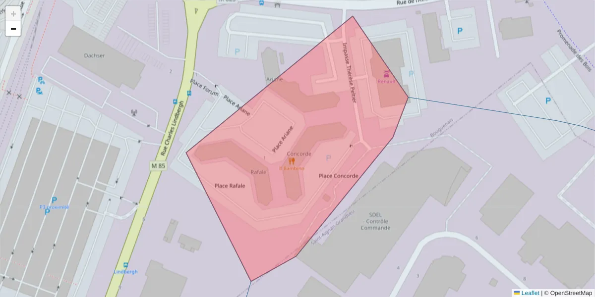 Carte de la zone du code postal  et des codes postaux voisins en France