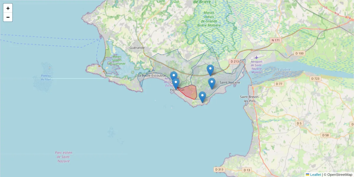 Carte de la zone du code postal  et des codes postaux voisins en France