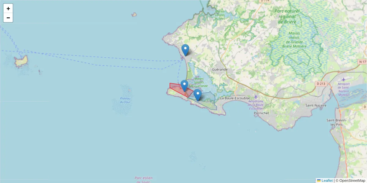 Carte de la zone du code postal  et des codes postaux voisins en France
