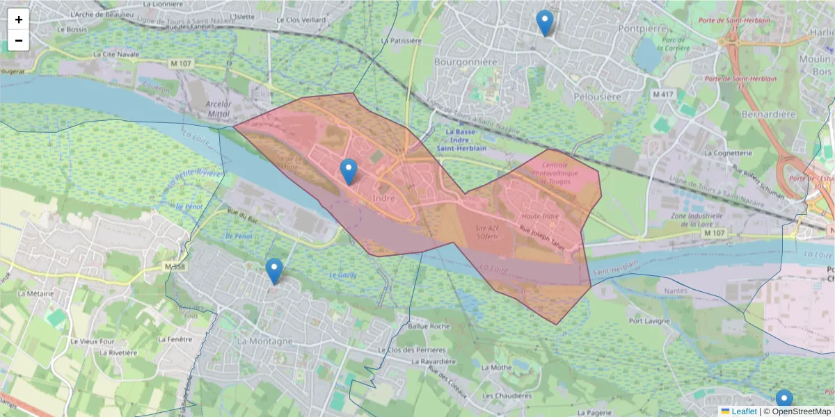 Carte de la zone du code postal  et des codes postaux voisins en France
