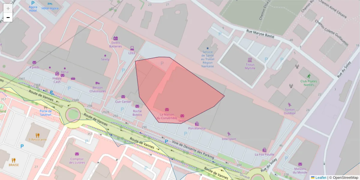 Carte de la zone du code postal  et des codes postaux voisins en France