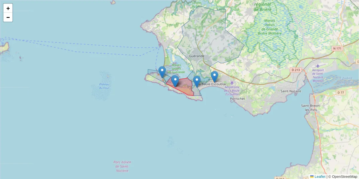 Carte de la zone du code postal  et des codes postaux voisins en France