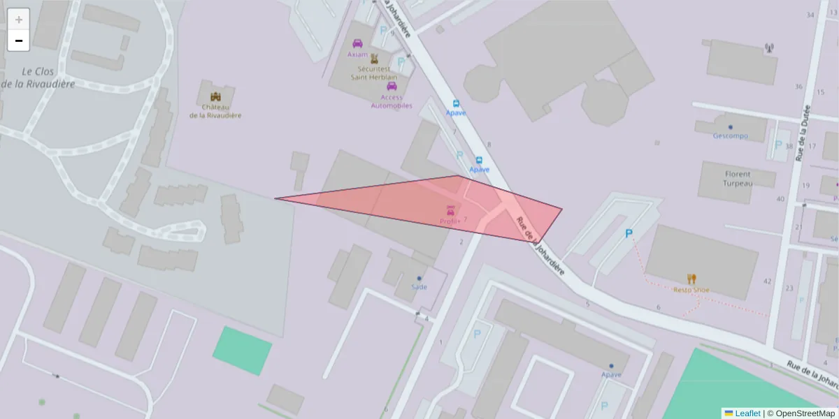 Carte de la zone du code postal  et des codes postaux voisins en France
