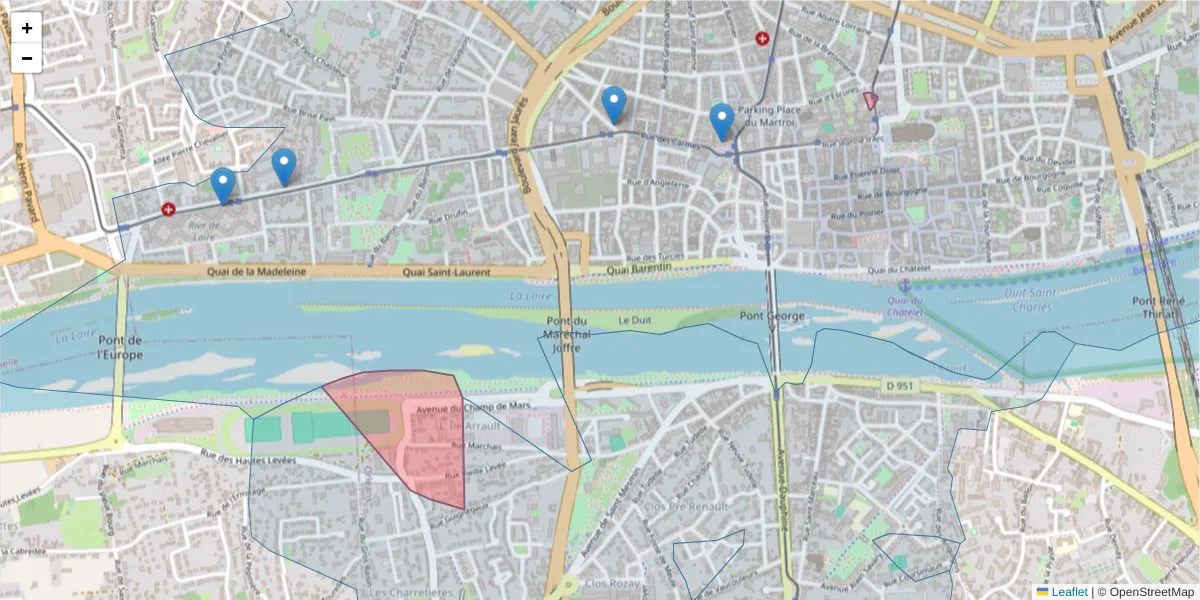 Carte de la zone du code postal  et des codes postaux voisins en France