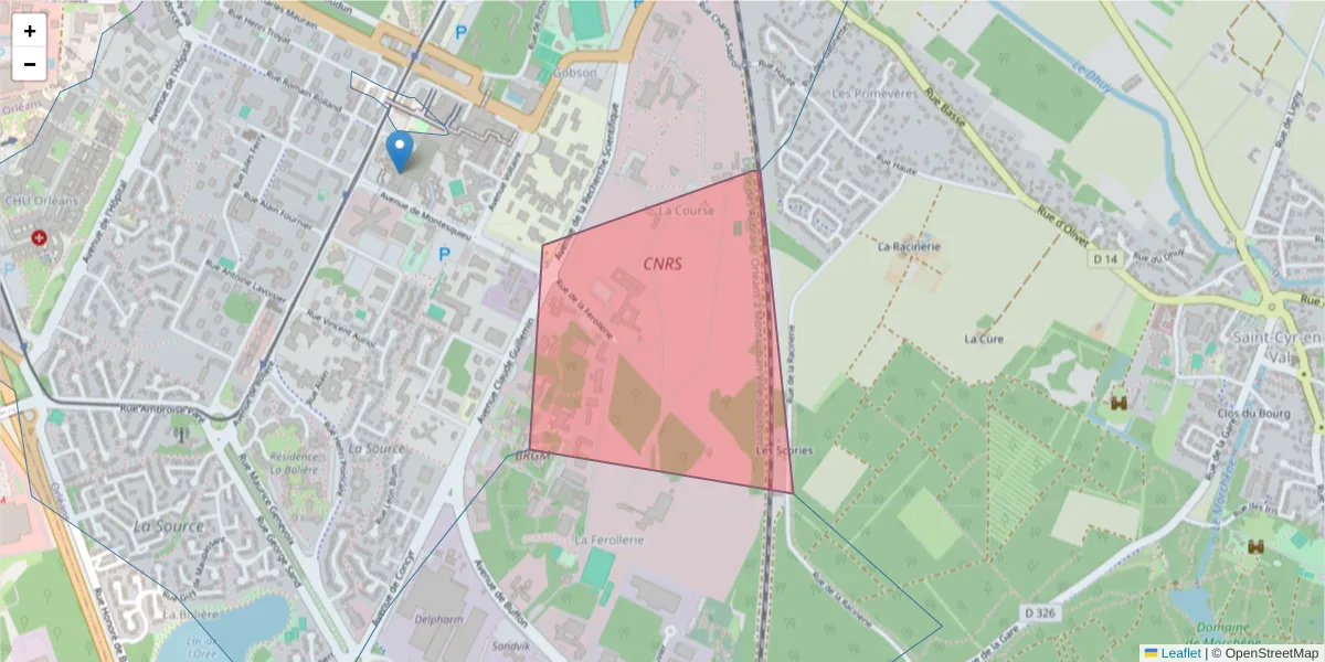 Carte de la zone du code postal  et des codes postaux voisins en France