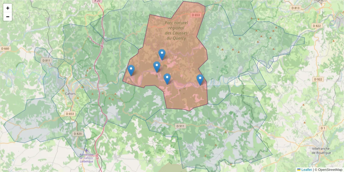 Carte de la zone du code postal  et des codes postaux voisins en France