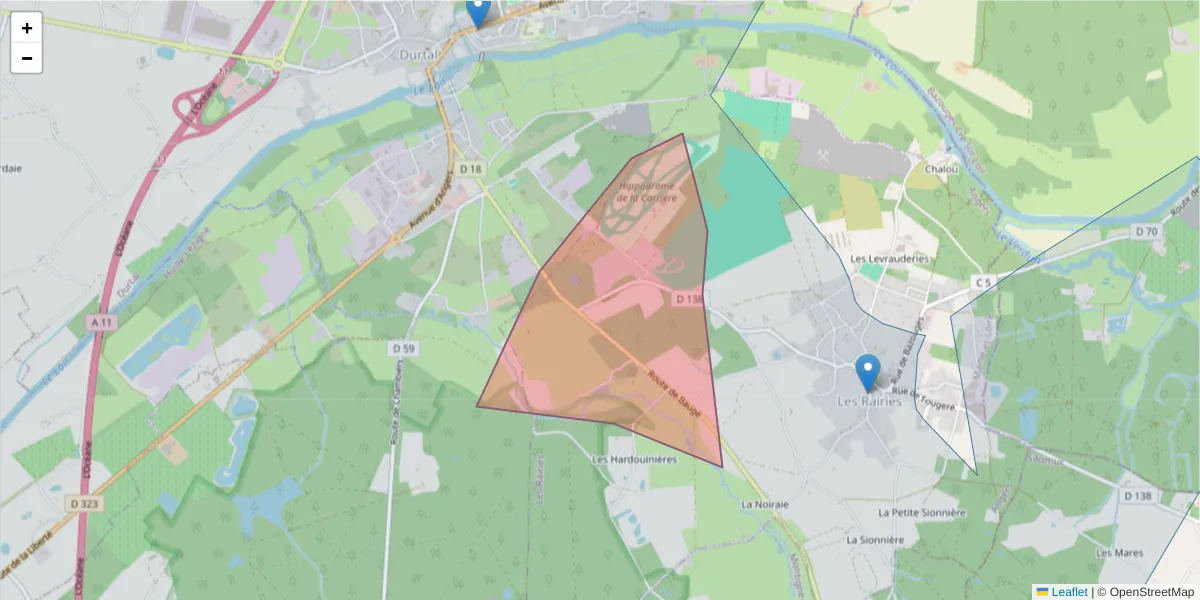 Carte de la zone du code postal  et des codes postaux voisins en France