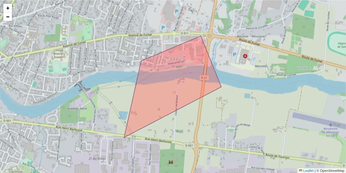 Carte de la zone du code postal  et des codes postaux voisins en France