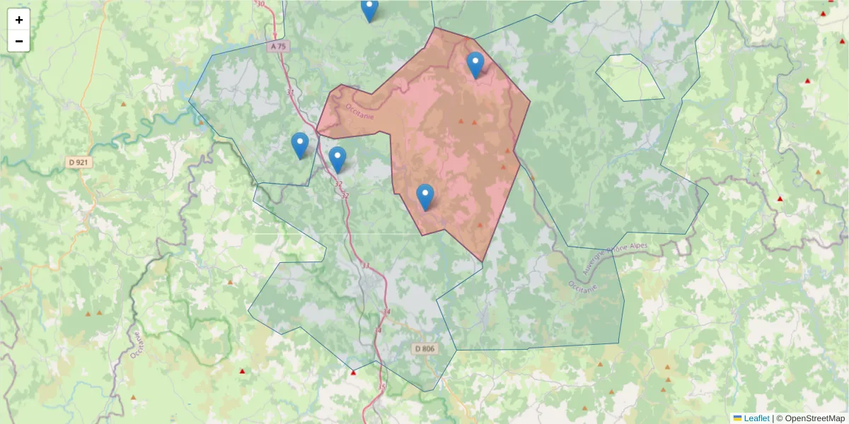 Carte de la zone du code postal  et des codes postaux voisins en France