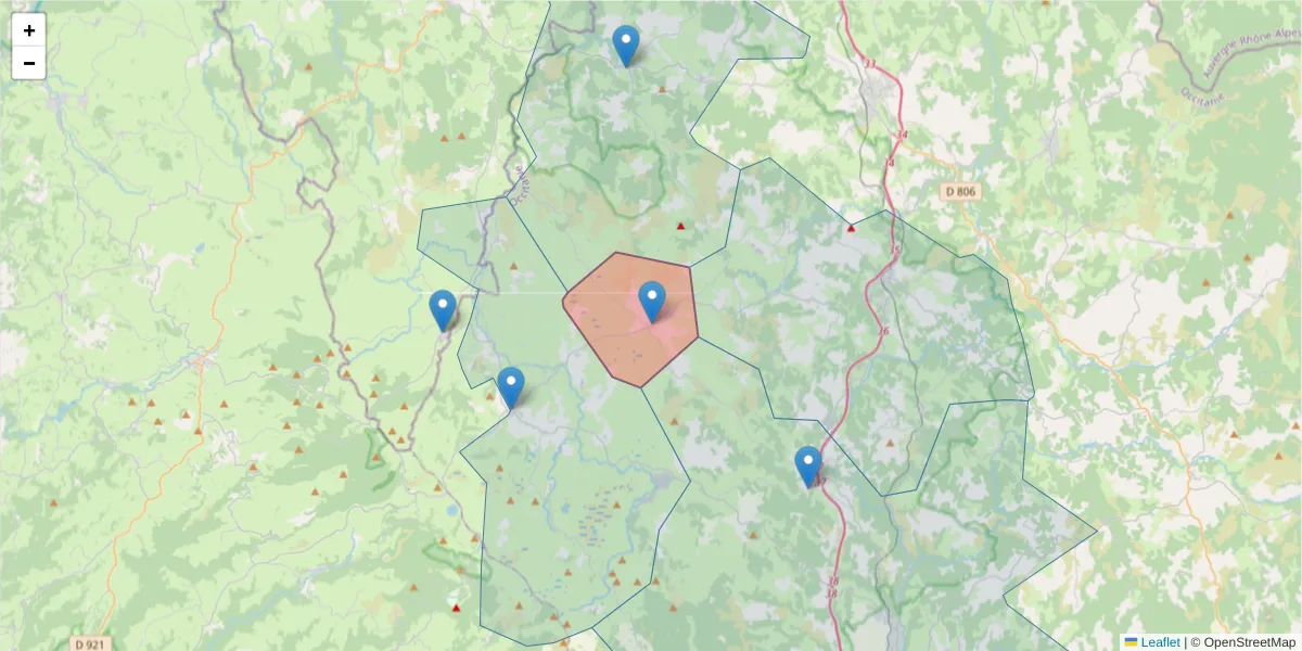 Carte de la zone du code postal  et des codes postaux voisins en France