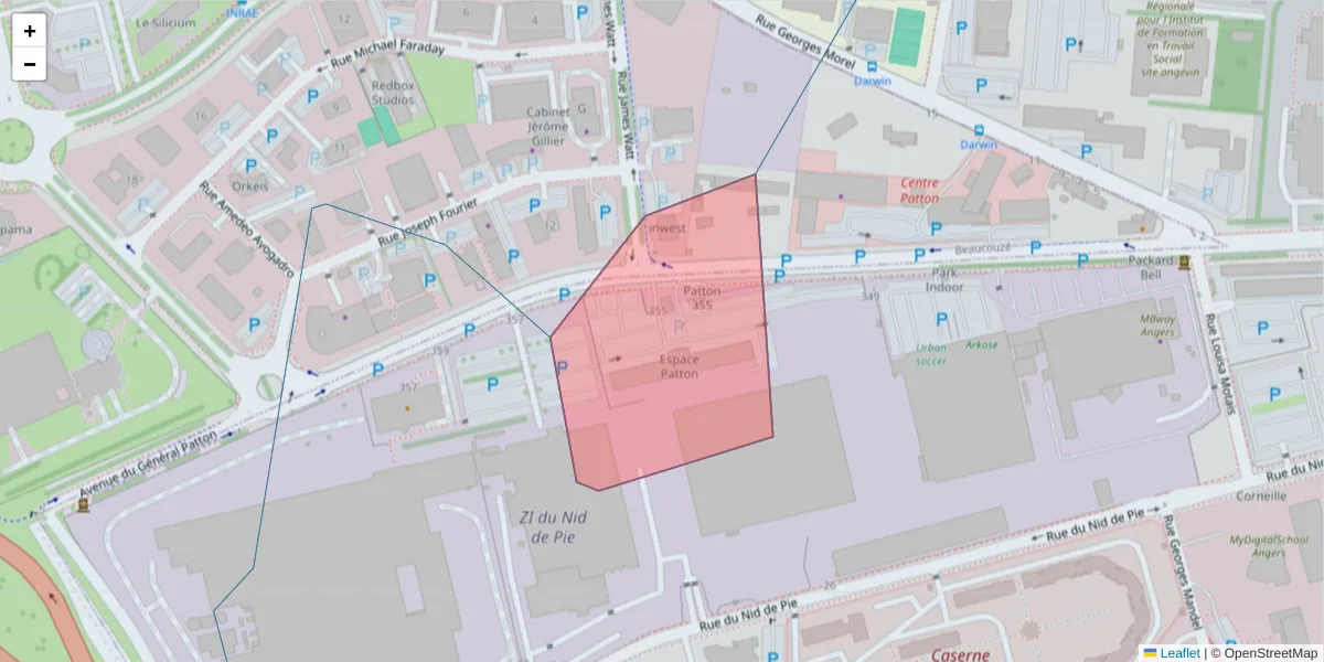 Carte de la zone du code postal  et des codes postaux voisins en France