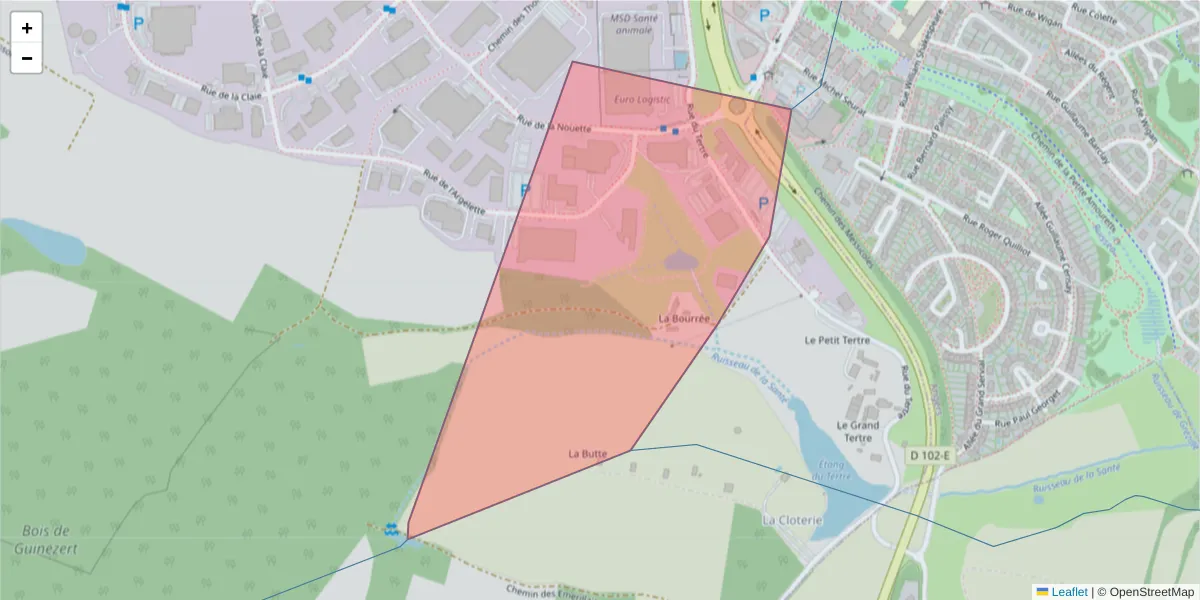 Carte de la zone du code postal  et des codes postaux voisins en France