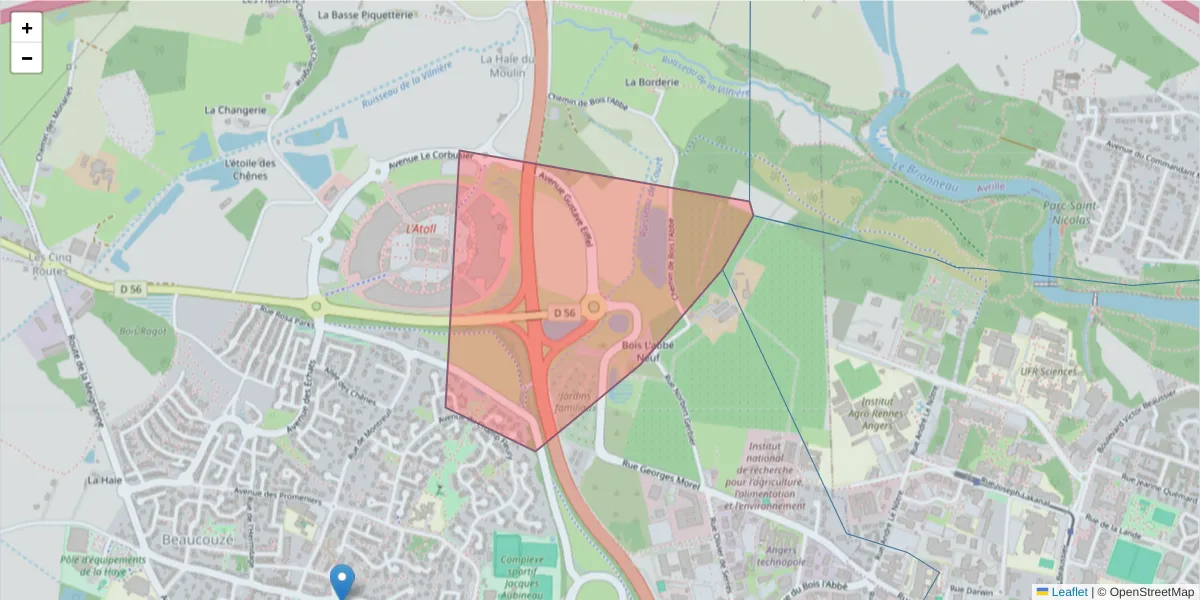 Carte de la zone du code postal  et des codes postaux voisins en France