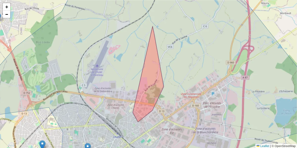 Carte de la zone du code postal  et des codes postaux voisins en France