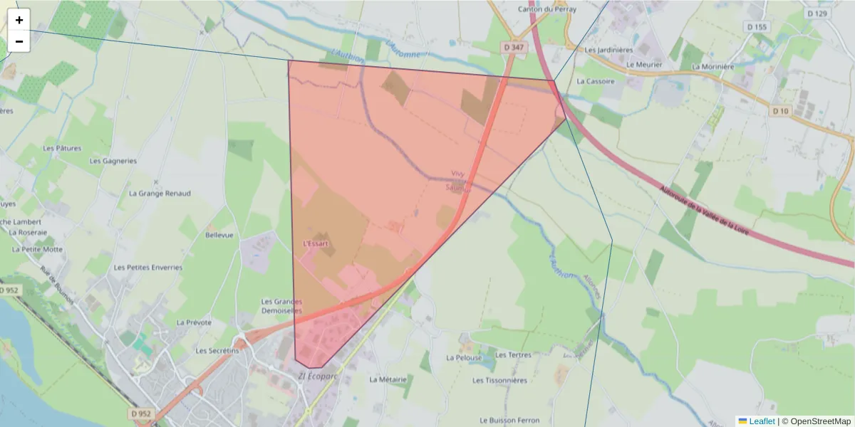 Carte de la zone du code postal  et des codes postaux voisins en France