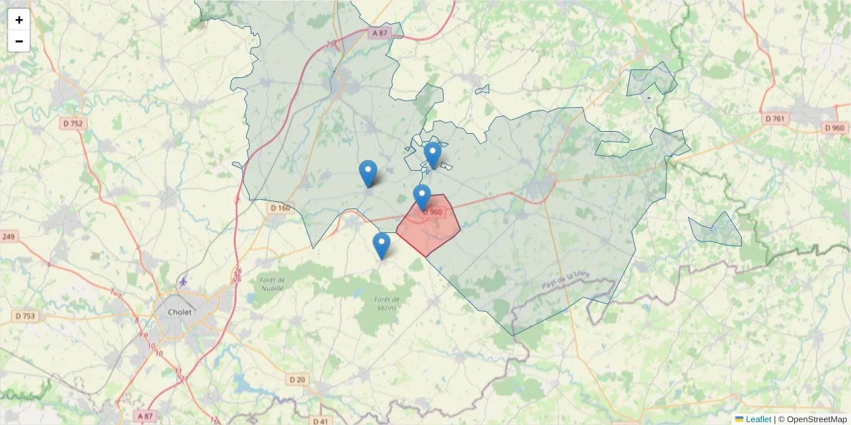 Carte de la zone du code postal  et des codes postaux voisins en France