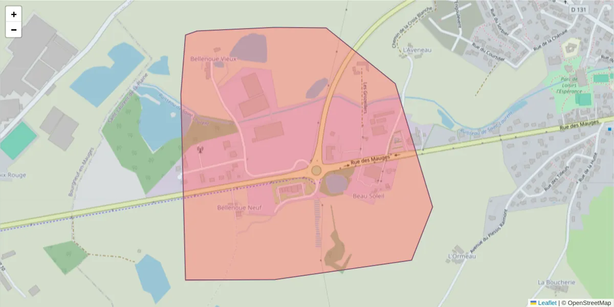 Carte de la zone du code postal  et des codes postaux voisins en France