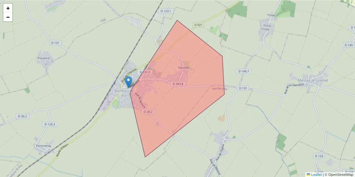 Carte de la zone du code postal  et des codes postaux voisins en France