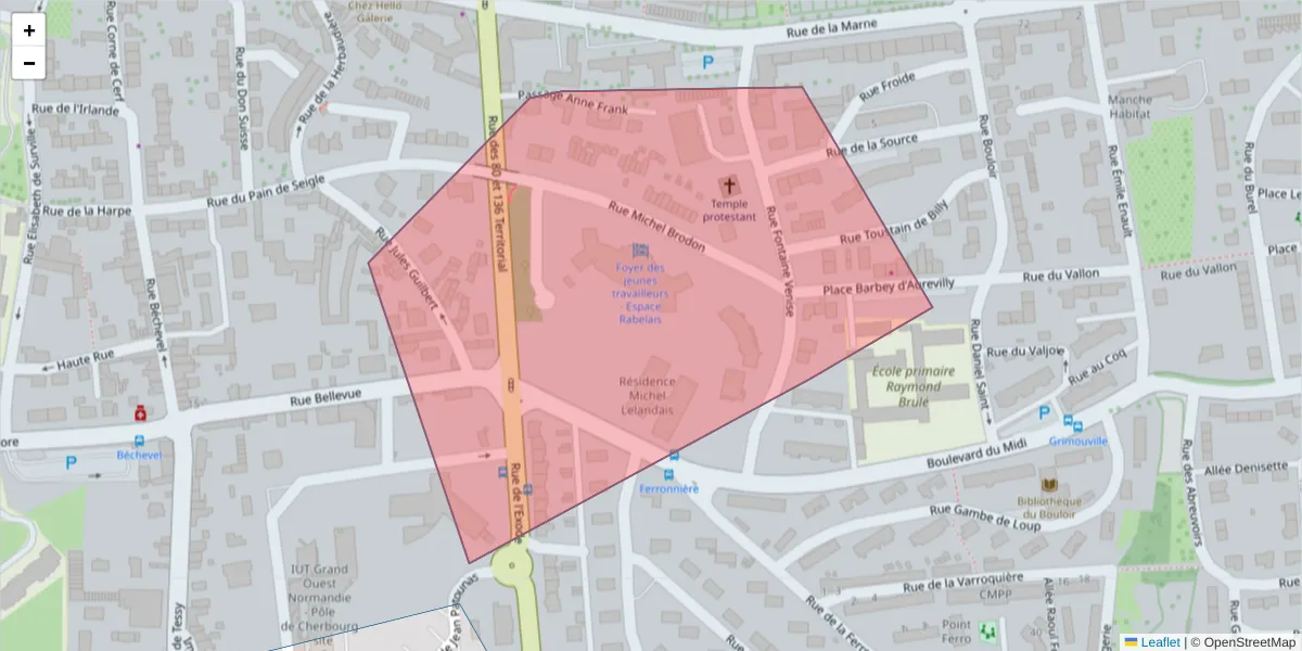 Carte de la zone du code postal  et des codes postaux voisins en France