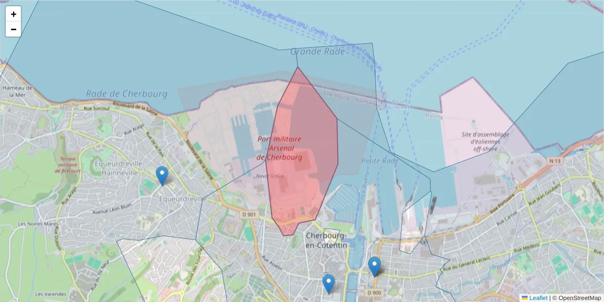 Carte de la zone du code postal  et des codes postaux voisins en France