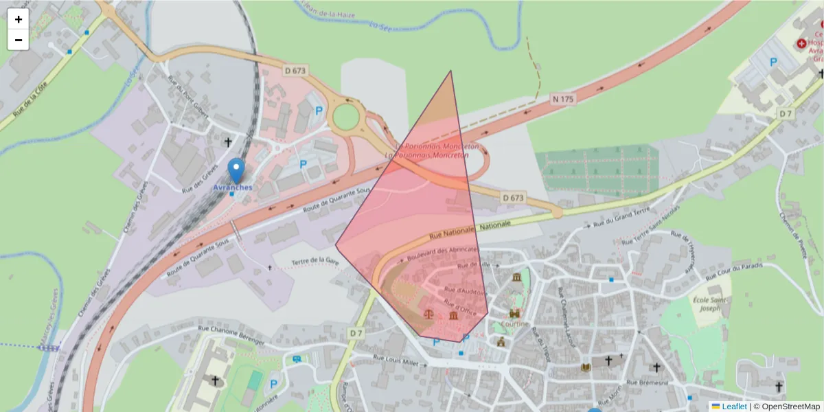 Carte de la zone du code postal  et des codes postaux voisins en France
