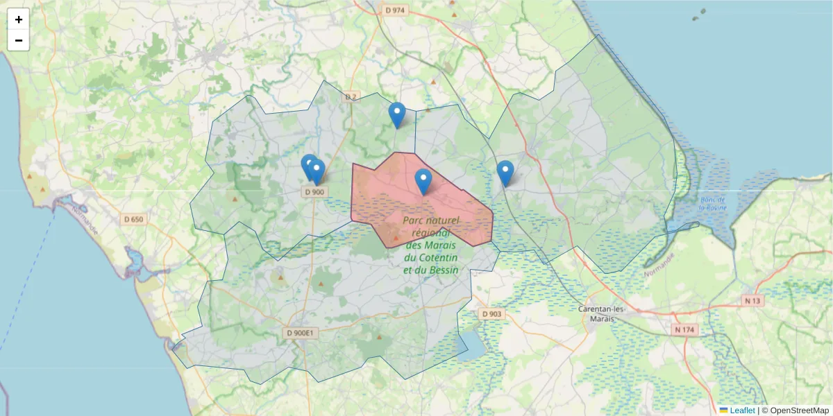 Carte de la zone du code postal  et des codes postaux voisins en France