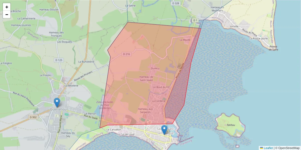 Carte de la zone du code postal  et des codes postaux voisins en France