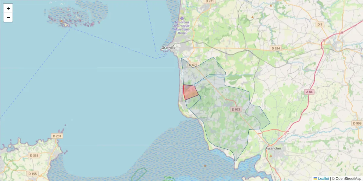 Carte de la zone du code postal  et des codes postaux voisins en France