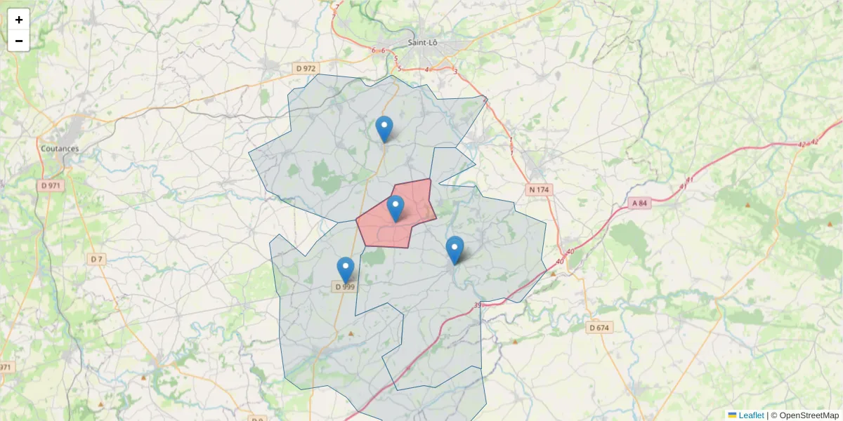 Carte de la zone du code postal  et des codes postaux voisins en France