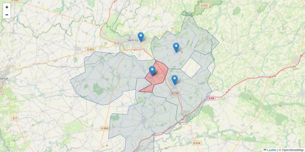 Carte de la zone du code postal  et des codes postaux voisins en France