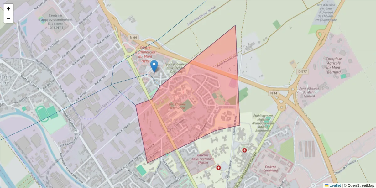 Carte de la zone du code postal  et des codes postaux voisins en France