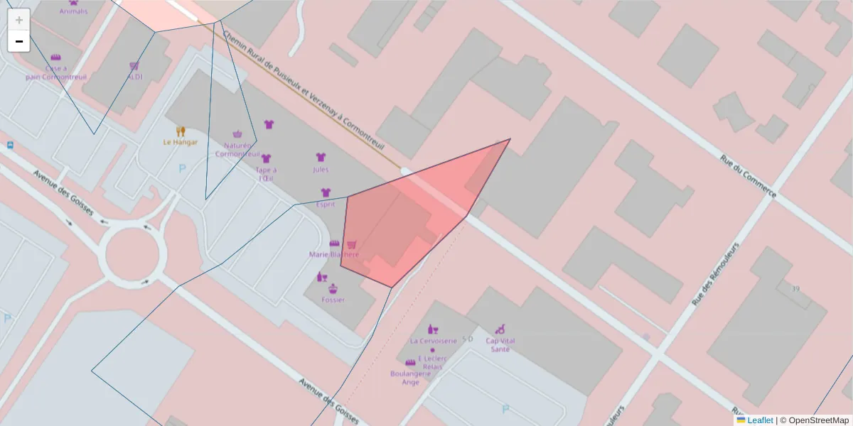 Carte de la zone du code postal  et des codes postaux voisins en France