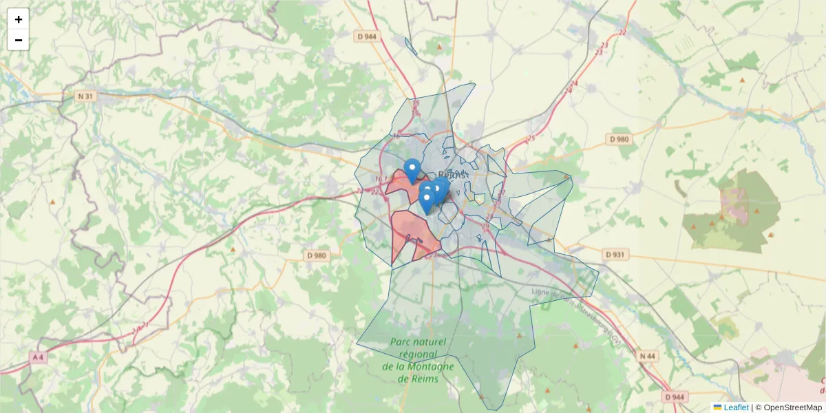 Carte de la zone du code postal  et des codes postaux voisins en France
