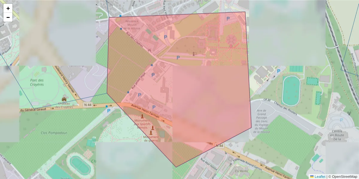 Carte de la zone du code postal  et des codes postaux voisins en France