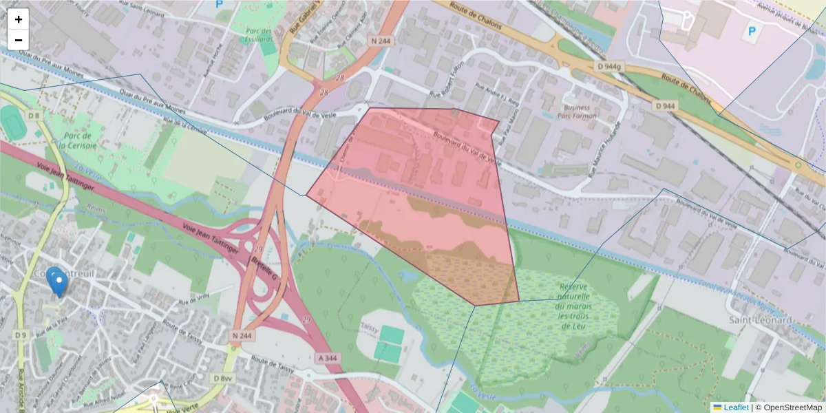 Carte de la zone du code postal  et des codes postaux voisins en France