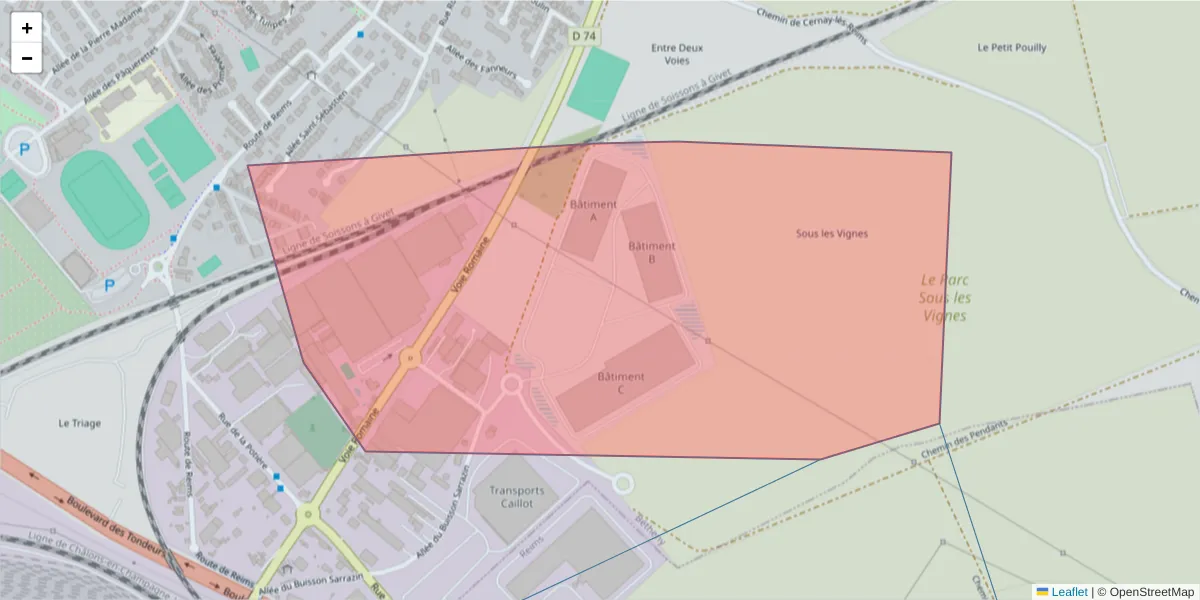Carte de la zone du code postal  et des codes postaux voisins en France