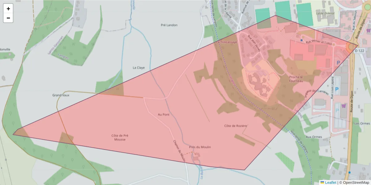 Carte de la zone du code postal  et des codes postaux voisins en France