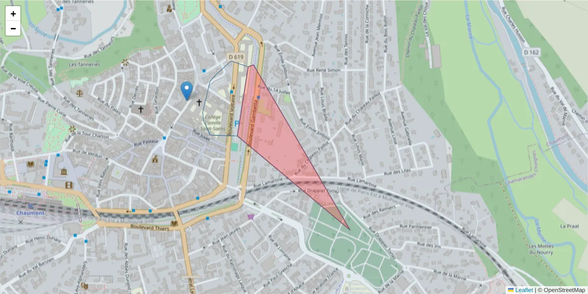 Carte de la zone du code postal  et des codes postaux voisins en France
