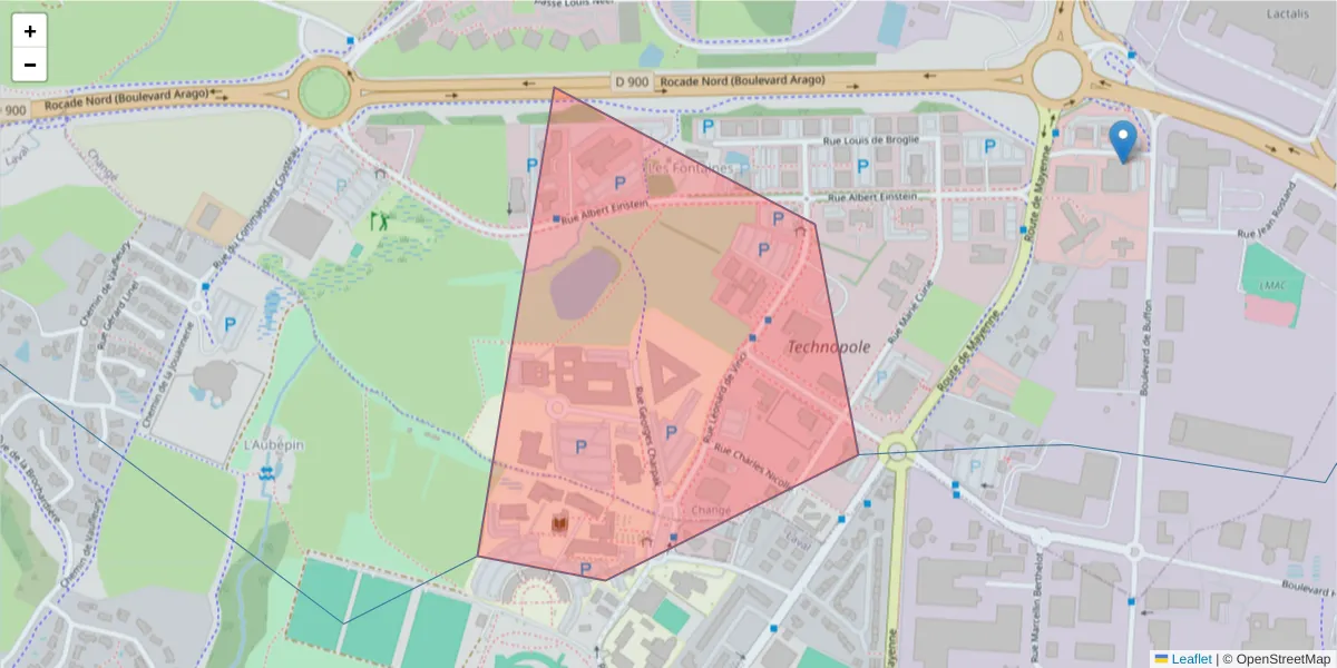 Carte de la zone du code postal  et des codes postaux voisins en France