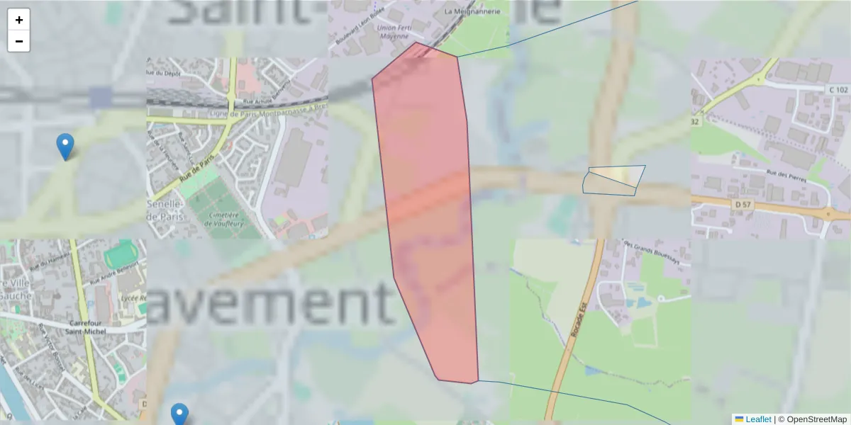 Carte de la zone du code postal  et des codes postaux voisins en France