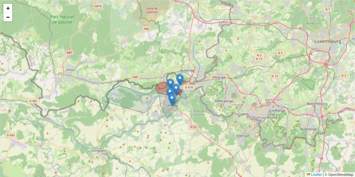 Carte de la zone du code postal  et des codes postaux voisins en France